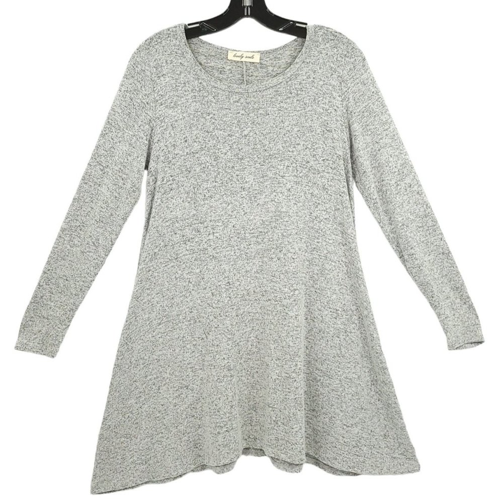 Lovely Souls Gray Knit Tunic Top Womens Size S Round Neck Long Sleeve Pockets